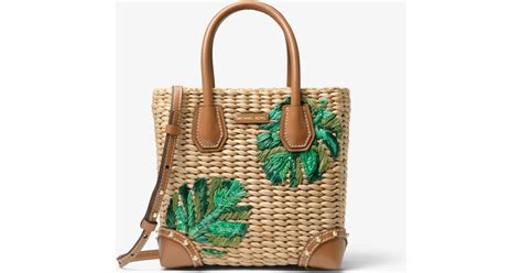 michael michael kors malibu palm embroidered woven straw crossbody